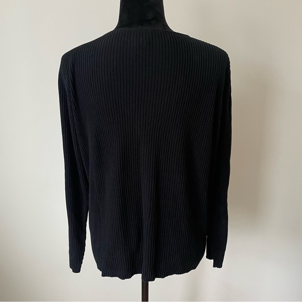 Eileen Fisher Black System 100% Cotton Ribbed V-Neck Button Front Cardigan Sz L - Picture 3 of 7